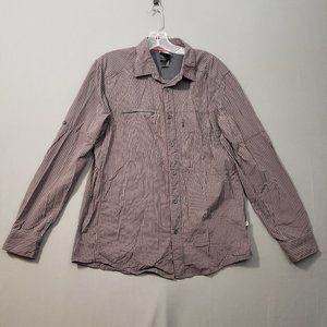 The North Face Mens Medium Vented Button Down Guide Shirt Pinstriped Black Red